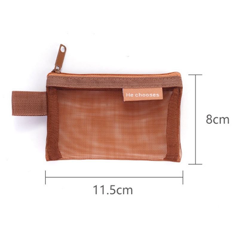 HE CHOOSES D013 Nylon Coin Purse Square Mesh Storage Bag Mini Zipper Pouch - Caramel Brown HE CHOOSES D013 Nylon Coin Purse Square Mesh Storage Bag Mini Zipper Pouch - Caramel Brown